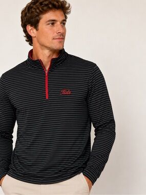 H.L. Sport Alabama Crimson Tide Quarter Zip Pullover Men M Black Stripe Golf